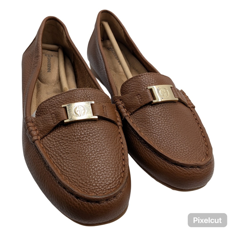 Giani Bernini Dailyn Saddle Brown Leather Loafers Gold Buckle Shoes 7.5 M